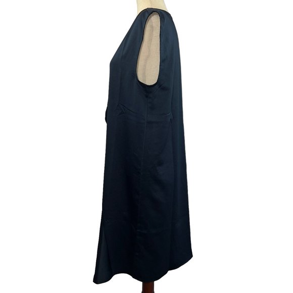Like new H by HALSTON Navy Blue Satin-Like Sleeveless Shift Dress Size Medium - Picture 3 of 10